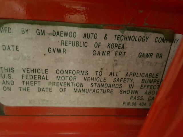 KL1TJ62604B165806 - 2004 CHEVROLET AVEO LS 红色 照片 10