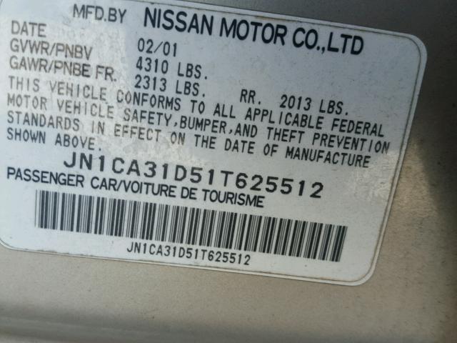 JN1CA31D51T625512 - 2001 NISSAN MAXIMA GXE TAN photo 10