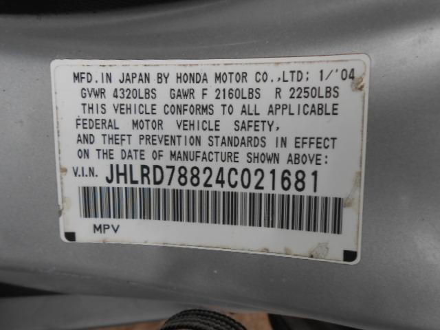 JHLRD78824C021681 - 2004 HONDA CR-V EX SILVER photo 10