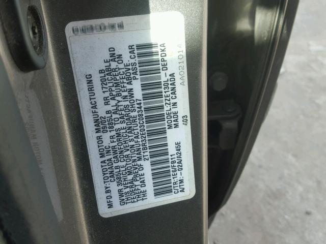 2T1BR32E03C083447 - 2003 TOYOTA COROLLA CE GRAY photo 10