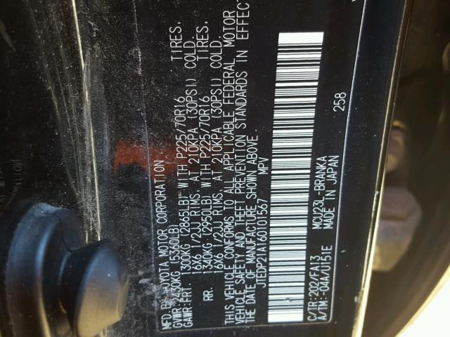 JTEDP21A160101567 - 2006 TOYOTA HIGHLANDER BLACK photo 10