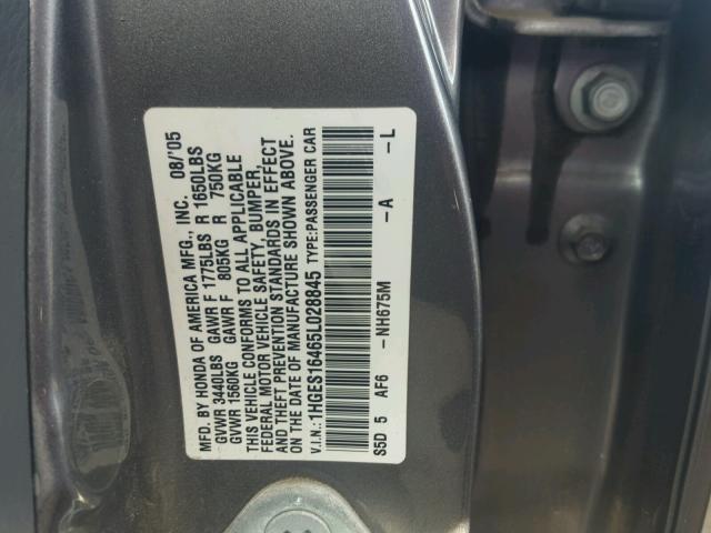 1HGES16465L028845 - 2005 HONDA CIVIC DX GRAY photo 10