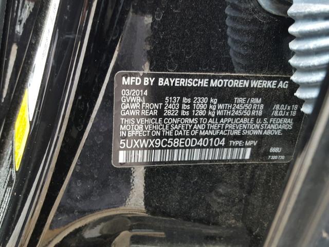 5UXWX9C58E0D40104 - 2014 BMW X3 XDRIVE2 BLACK photo 10