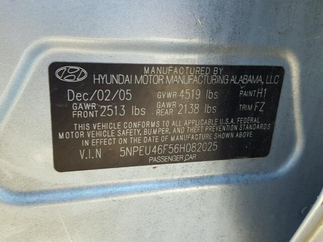 5NPEU46F56H082025 - 2006 HYUNDAI SONATA GLS BLUE photo 10