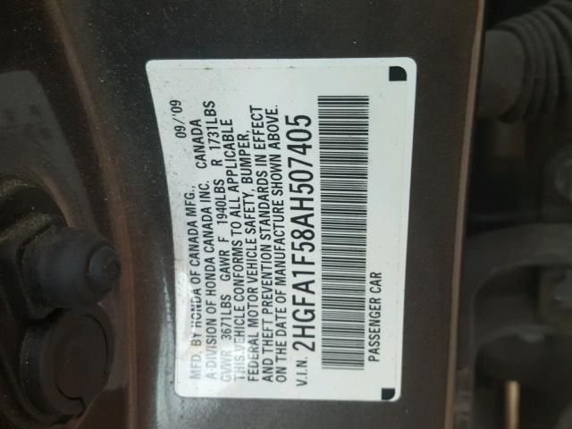 2HGFA1F58AH507405 - 2010 HONDA CIVIC LX CHARCOAL photo 10