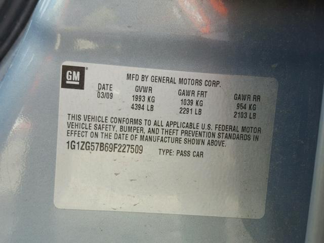 1G1ZG57B69F227509 - 2009 CHEVROLET MALIBU LS SILVER photo 10