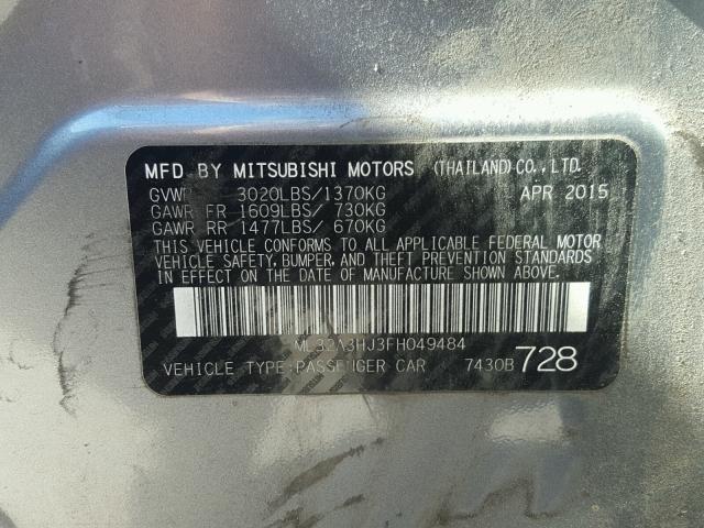 ML32A3HJ3FH049484 - 2015 MITSUBISHI MIRAGE DE CHARCOAL photo 10