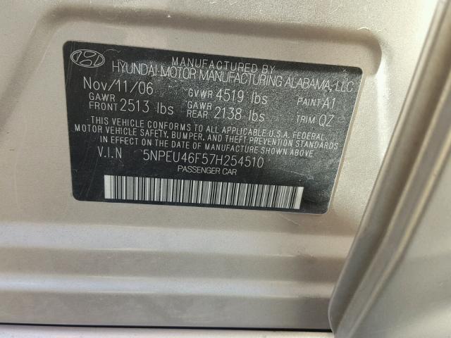 5NPEU46F57H254510 - 2007 HYUNDAI SONATA SE TAN photo 10