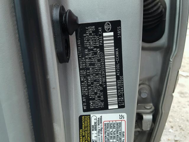 4T1BE32K55U405227 - 2005 TOYOTA CAMRY LE 银色 照片 10