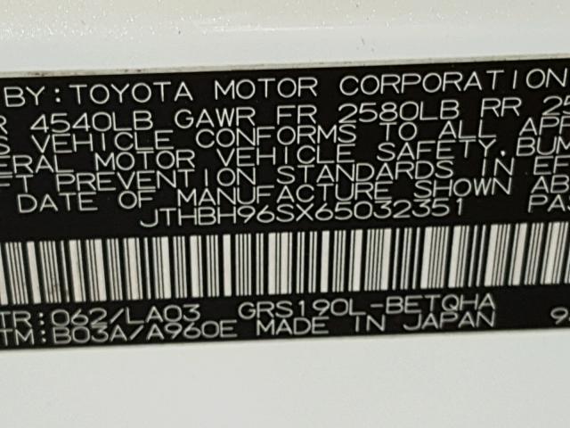 JTHBH96SX65032351 - 2006 LEXUS GS GENERAT WHITE photo 10