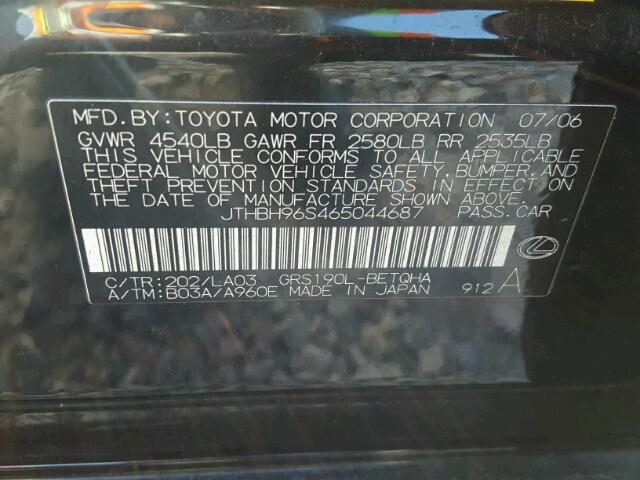 JTHBH96S465044687 - 2006 LEXUS GS GENERAT BLACK photo 10