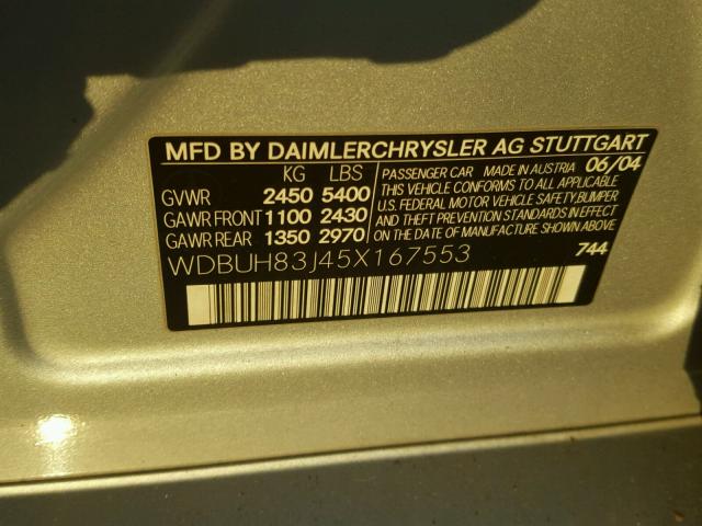 WDBUH83J45X167553 - 2005 MERCEDES-BENZ E 500 4MAT SILVER photo 10