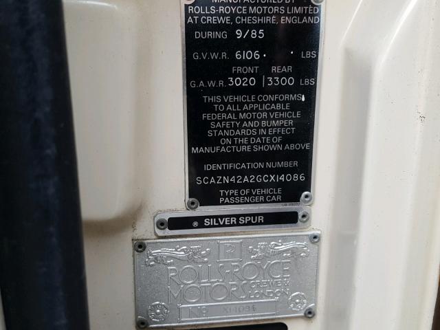 SCAZN42A2GCX14086 - 1986 ROLLS-ROYCE SILVER SPU WHITE photo 10