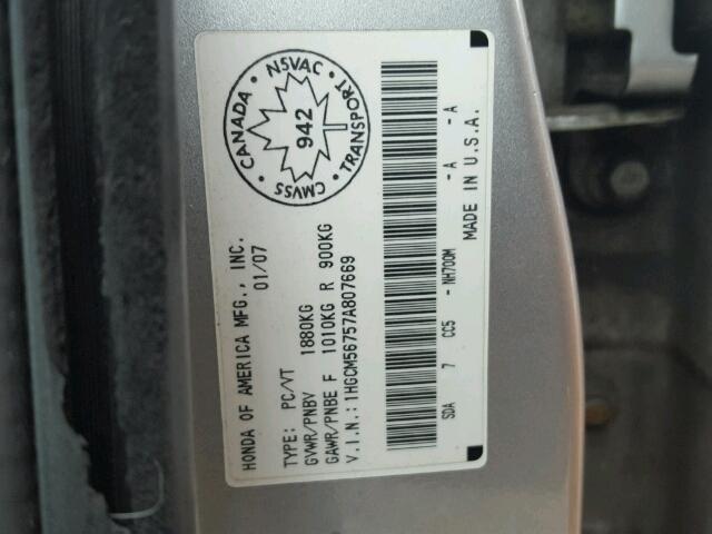 1HGCM56757A807669 - 2007 HONDA ACCORD EX SILVER photo 10