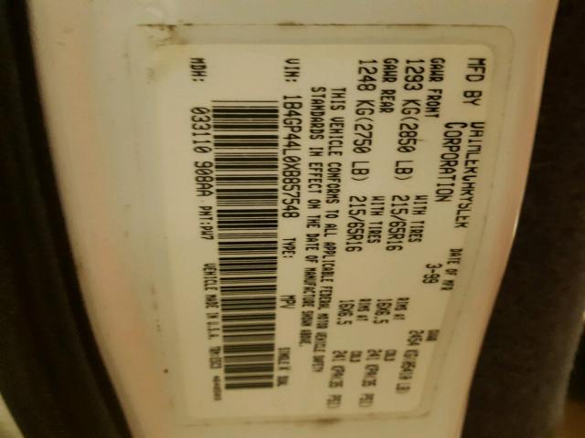 1B4GP44L0XB857548 - 1999 DODGE GRAND CARA WHITE photo 10