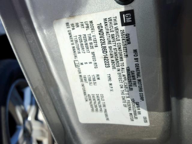 1GNDV23L86D142223 - 2006 CHEVROLET UPLANDER L SILVER photo 10