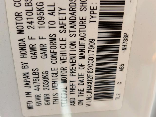 JH4CU2F62CC017909 - 2012 ACURA TSX TECH WHITE photo 10