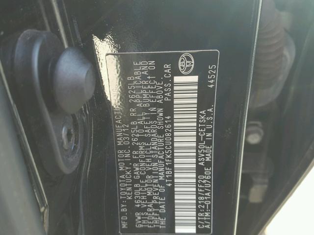 4T1BF1FK5CU082614 - 2012 TOYOTA CAMRY BASE BLACK photo 10