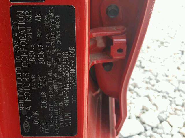 KNAFK4A66G5593968 - 2016 KIA FORTE LX RED photo 10