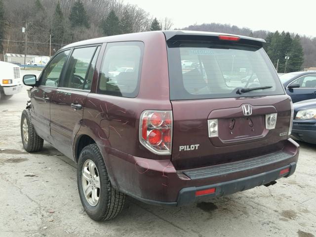 2HKYF18167H515148 - 2007 HONDA PILOT LX BURGUNDY photo 3