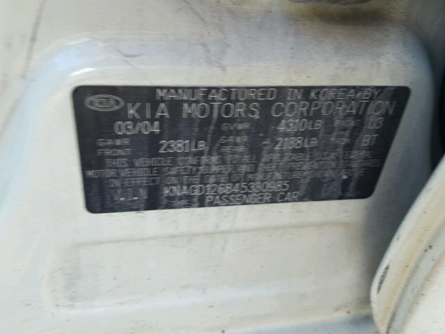 KNAGD126845330985 - 2004 KIA OPTIMA LX CREAM photo 10