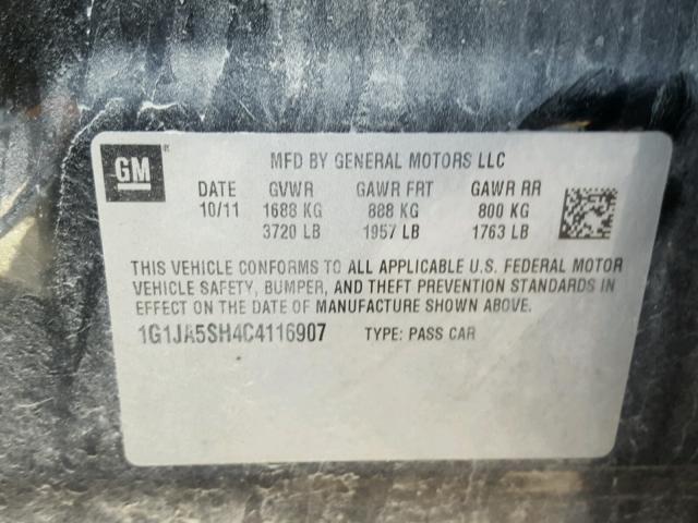 1G1JA5SH4C4116907 - 2012 CHEVROLET SONIC LS 黑色 照片 10