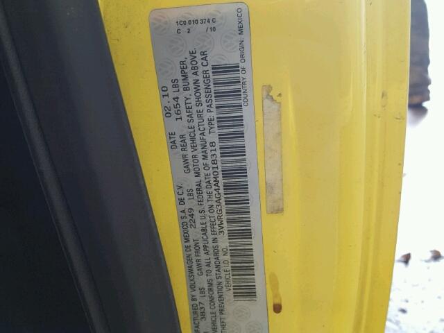 3VWRG3AG4AM018318 - 2010 VOLKSWAGEN NEW BEETLE Sarı foto 10