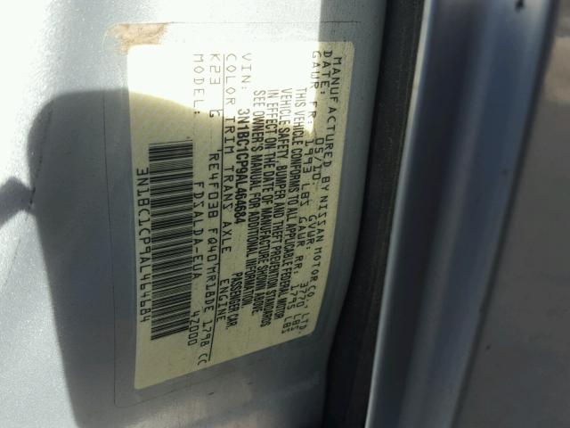 3N1BC1CP9AL464684 - 2010 NISSAN VERSA S SILVER photo 10