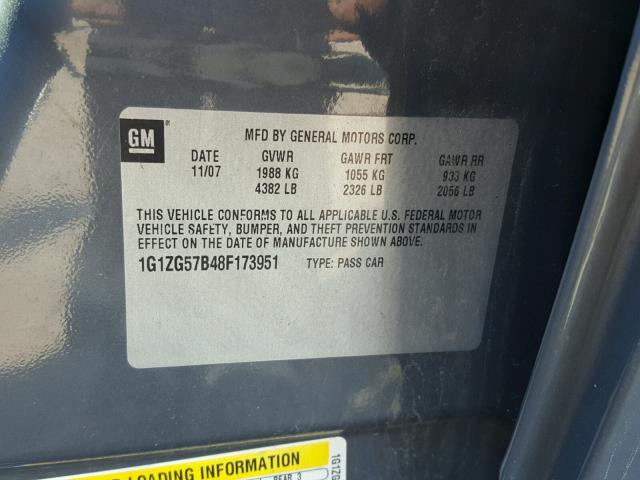1G1ZG57B48F173951 - 2008 CHEVROLET MALIBU LS Boz foto 10