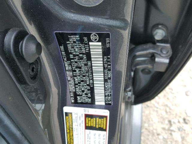 4T1BK1EB7FU177080 - 2015 TOYOTA AVALON XLE CHARCOAL photo 10