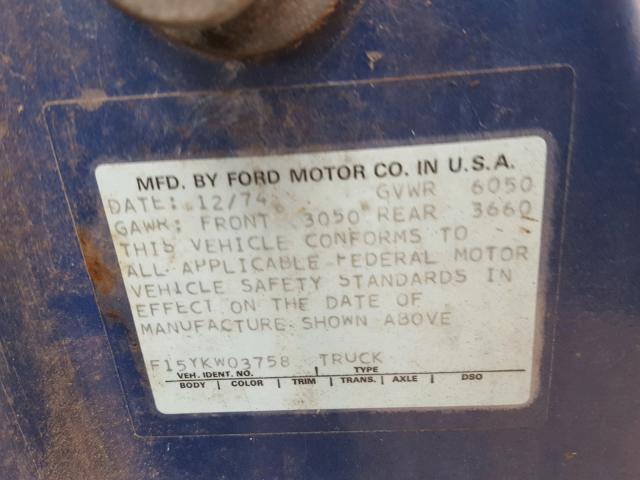 000000F15YKW03758 - 1975 FORD PICK UP GRAY photo 10