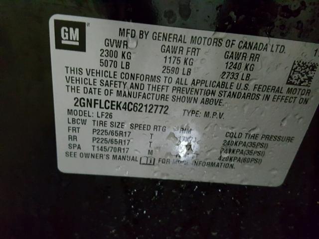 2GNFLCEK4C6212772 - 2012 CHEVROLET EQUINOX LS BLACK photo 9