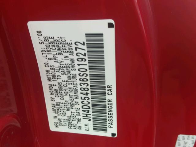 JH4DC54836S019272 - 2006 ACURA RSX RED photo 10