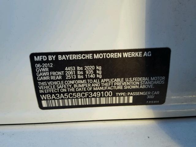 WBA3A5C58CF349100 - 2012 BMW 328 I WHITE photo 10