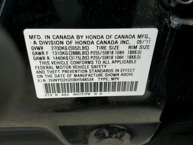 2HNYD2H20BH548534 - 2011 ACURA MDX BLACK photo 10