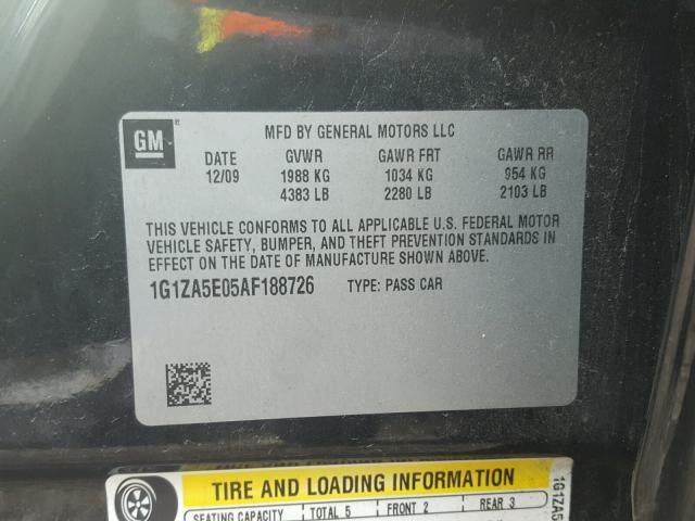 1G1ZA5E05AF188726 - 2010 CHEVROLET MALIBU LS ვერცხლისფერი ფოტო 10