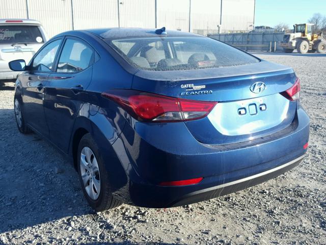 5NPDH4AE9GH738808 - 2016 HYUNDAI ELANTRA SE BLUE photo 3