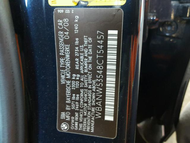 WBANW53548CT54457 - 2008 BMW 550 I BLACK photo 10