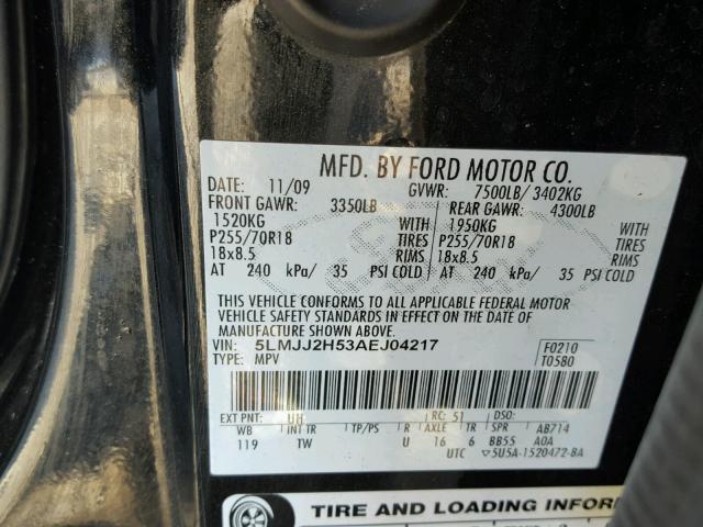 5LMJJ2H53AEJ04217 - 2010 LINCOLN NAVIGATOR 黑色 照片 10