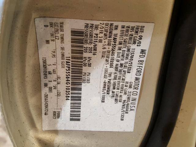 1FAFP55S64G103584 - 2004 FORD TAURUS SES GOLD photo 10