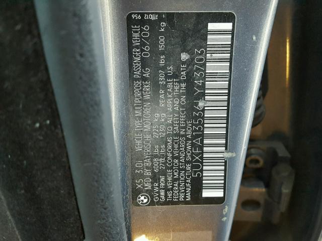 5UXFA13536LY43703 - 2006 BMW X5 3.0I GRAY photo 10