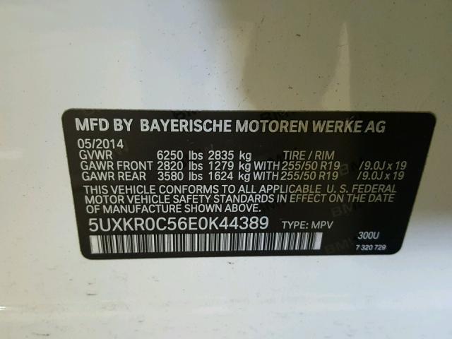 5UXKR0C56E0K44389 - 2014 BMW X5 XDRIVE3 WHITE photo 10