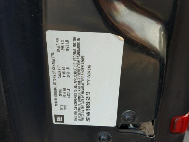 2G1WN161669192162 - 2006 CHEVROLET MONTE CARL შავი ფოტო 10