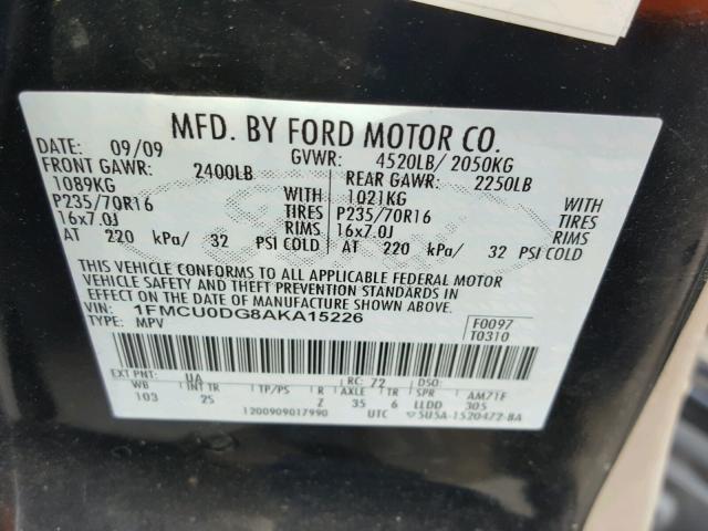 1FMCU0DG8AKA15226 - 2010 FORD ESCAPE XLT BLACK photo 10