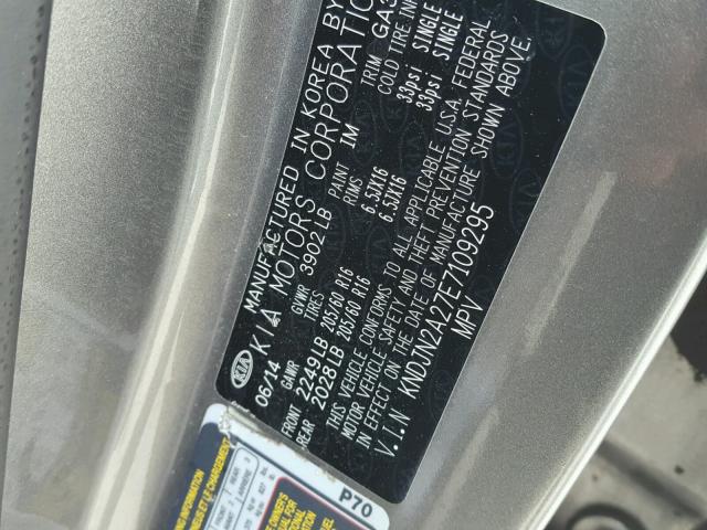 KNDJN2A27E7109295 - 2014 KIA SOUL GRAY photo 10