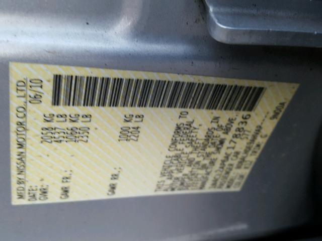 1N4CL2AP6AC178836 - 2010 NISSAN ALTIMA HYB SILVER photo 10