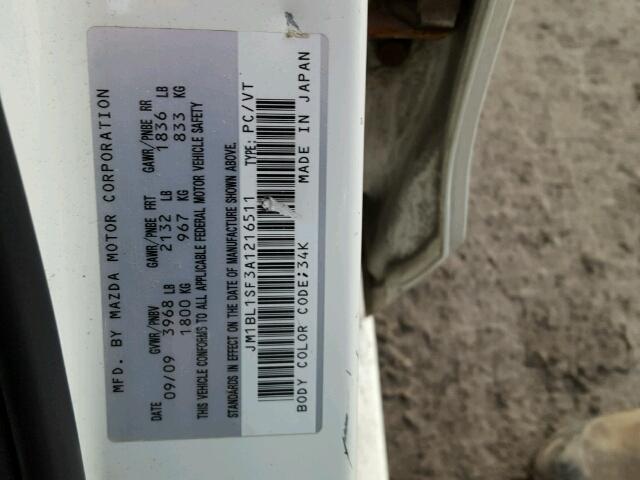 JM1BL1SF3A1216511 - 2010 MAZDA 3 I WHITE photo 10
