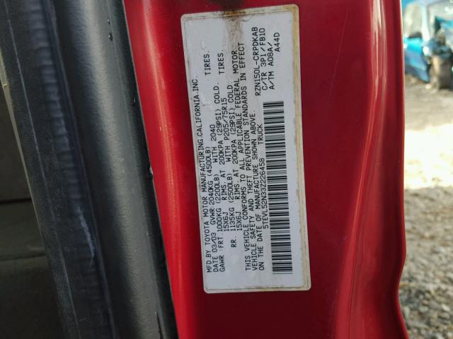 5TEVL52N33Z226458 - 2003 TOYOTA TACOMA XTR RED photo 10