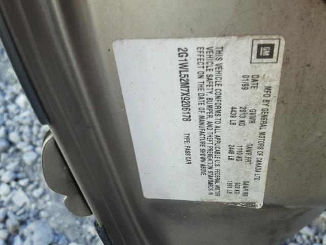 2G1WL52M7X9206178 - 1999 CHEVROLET LUMINA BAS თაფლისფერი ფოტო 10