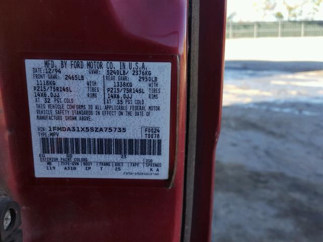 1FMDA31X5SZA75735 - 1995 FORD AEROSTAR MAROON photo 10